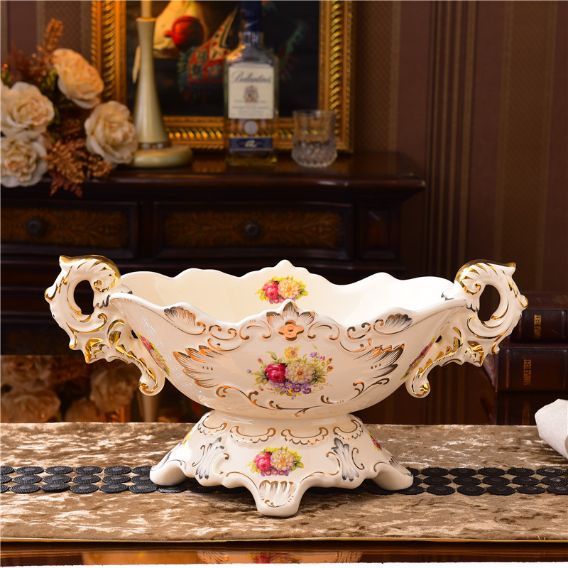 陶瓷水果盘奢华欧式茶几装饰摆件干果盘客厅家用瓷器零食盘