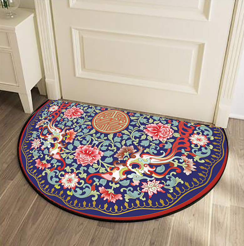 中式地毯门垫进门半圆形卫浴吸水垫福字传统花纹硅藻泥圈绒蹭土垫