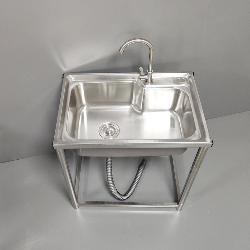 不锈钢水槽大单槽加厚洗菜盆洗碗池家用水盆拖把池面盆带落地支架