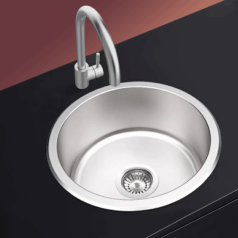 304不锈钢圆形水槽单槽台上下盆园型厨房洗菜盆大号加厚洗碗手池