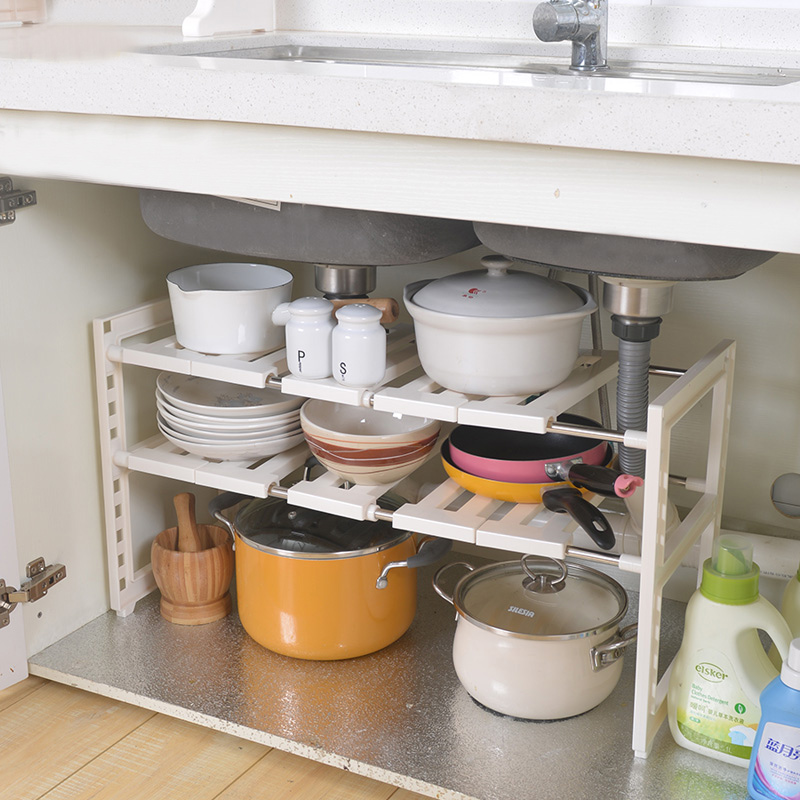 橱柜可伸缩不锈钢水槽下架子厨房置物架多层收纳架下水道储物架