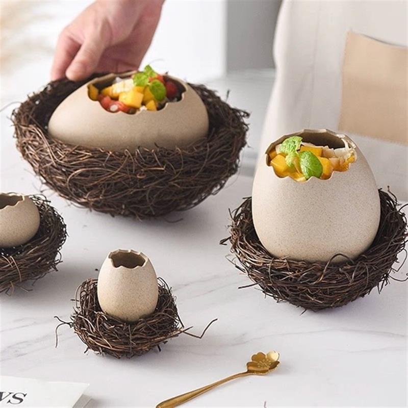 餐厅创意鸟巢窝餐具鸵鸟蛋壳造型甜品碗意境菜分子料理蛋壳碗蒸蛋