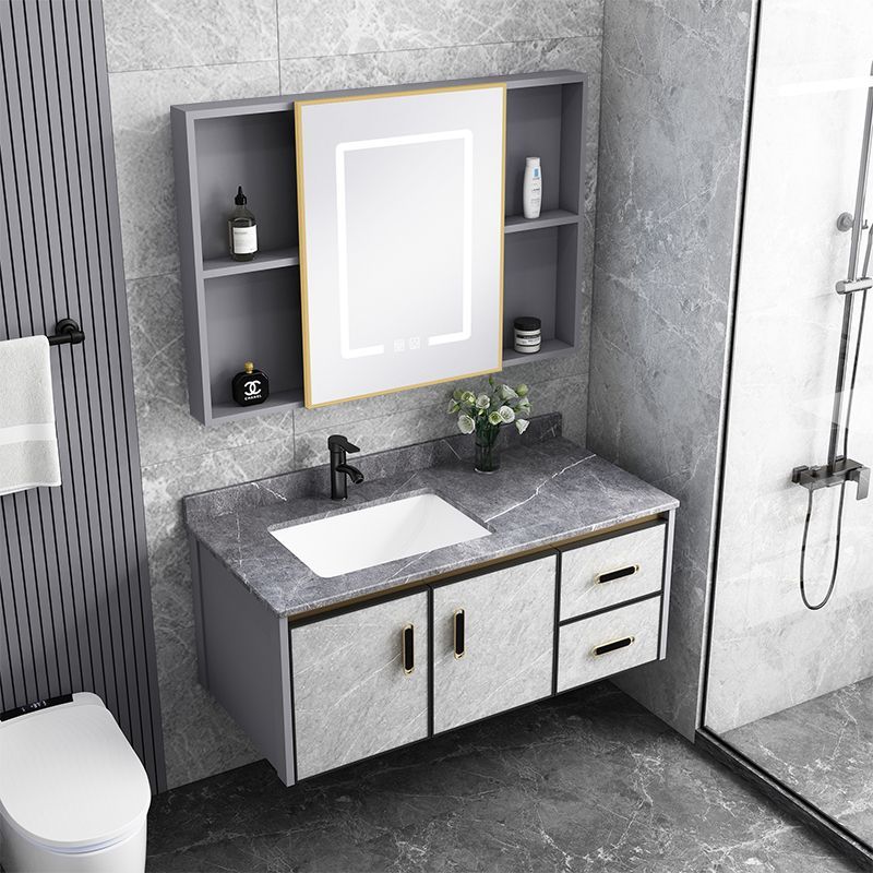 太空铝浴室柜组合洗脸盆卫生间一体陶瓷岩板洗手盆阳台洗漱台镜柜