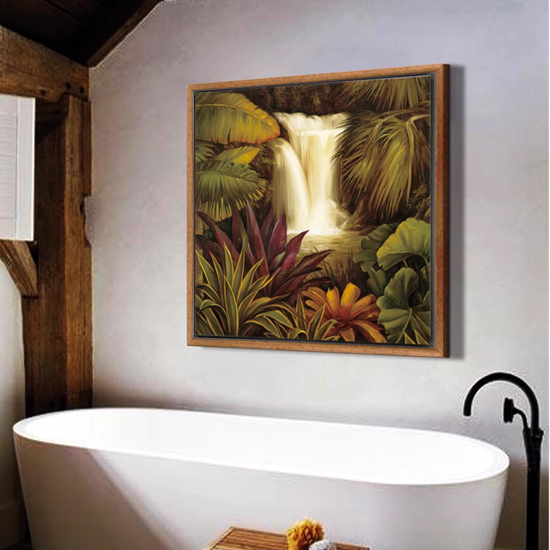 东南亚泰式风格浴室装饰画热带雨林植物瀑布卫生间壁画卫浴小挂画