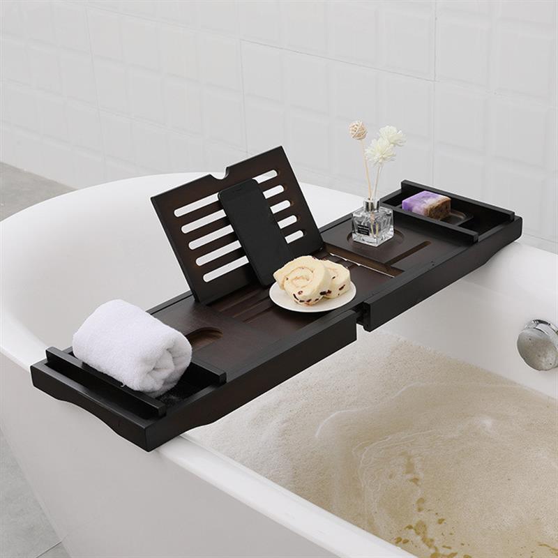 棕色翻盖浴缸置物架 可伸缩 北欧极简ins风浴缸架 支持DIY