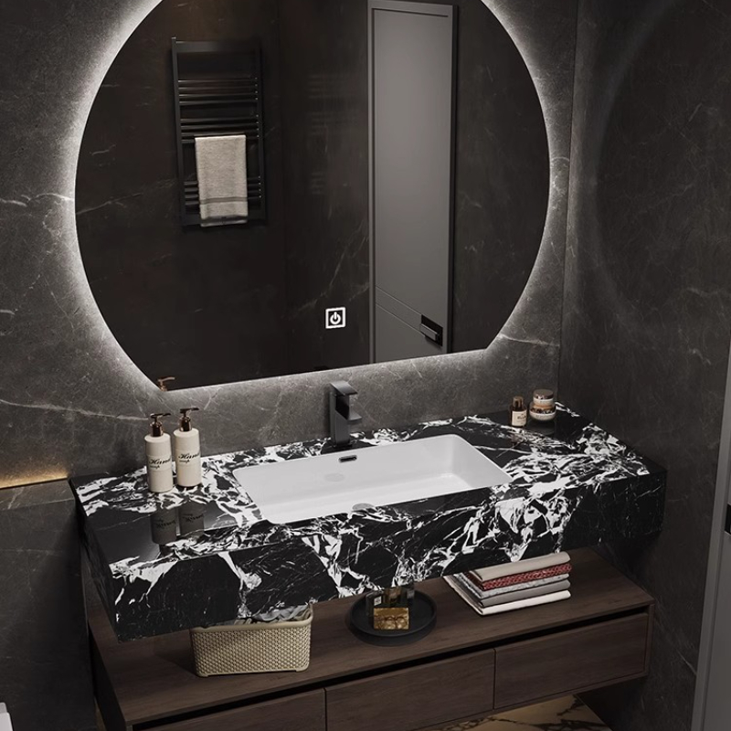 轻奢宝格丽岩板无缝陶瓷一体盆浴室柜组合欧式卫生间洗脸台盆组合