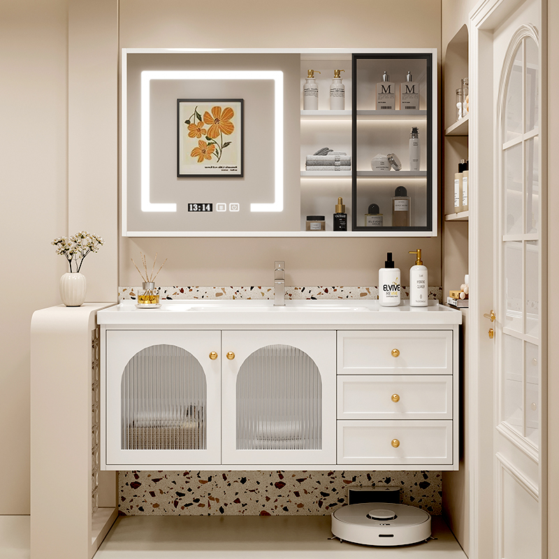 田园风浴室柜组合轻奢小户型卫生间实木智能洗漱台洗手洗脸盆池柜