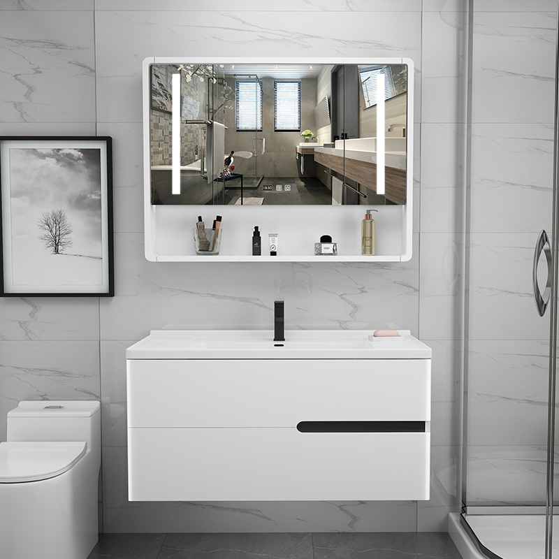 实木烤漆浴室柜智能镜柜组合卫生间镜子现代一体洗漱台洗手洗脸盆