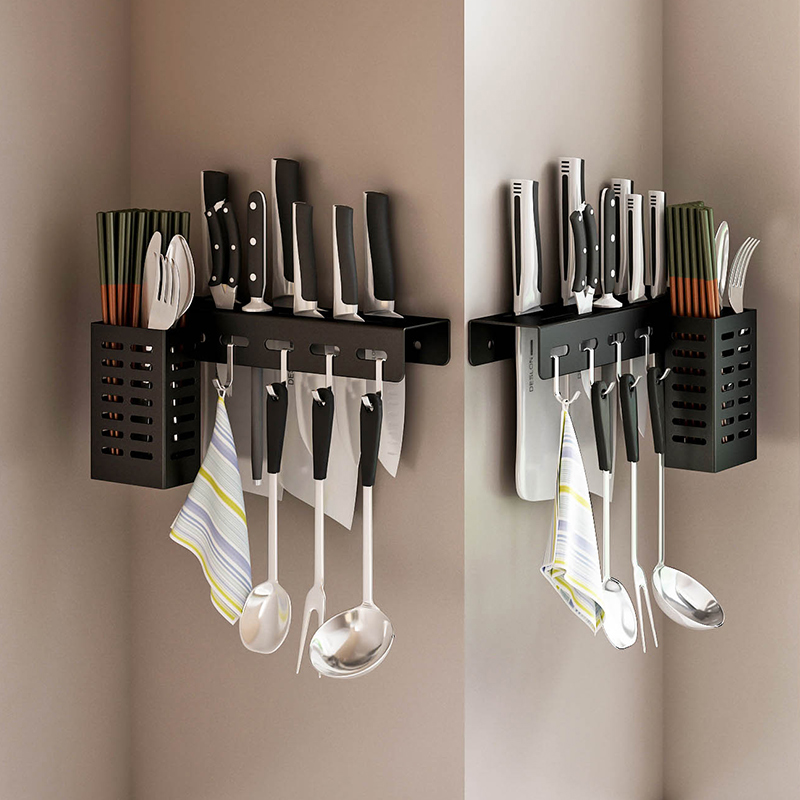 刀架厨房用品刀具收纳壁挂式厨房菜刀收纳架置物架筷笼一体免打孔