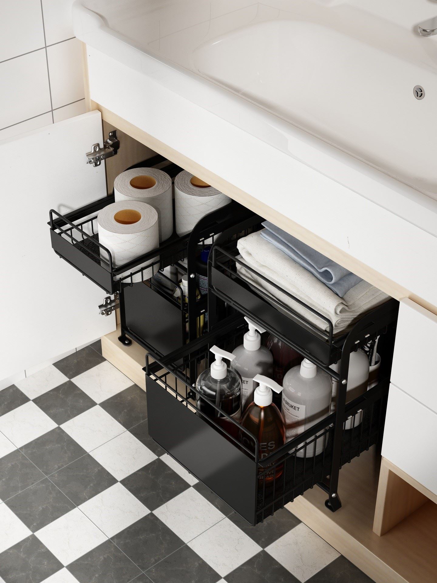定制厨房拉篮置物架置抽屉式推拉伸缩橱柜分层收纳框浴室水槽下整