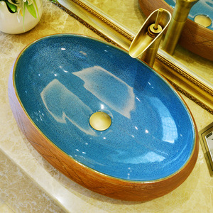 陶瓷台上盆椭圆形复古洗手盆家用台上洗脸盆卫生间欧式艺术盆面盆