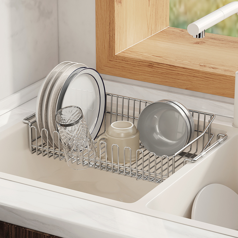 304不锈钢厨房水槽上方碗碟沥水架过滤网洗碗池洗菜盆伸缩碗盘架