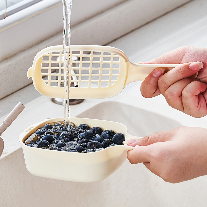日式迷你洗水果神器简约清洗篮家用厨房洗菜篮带手柄蓝莓沥水篮小