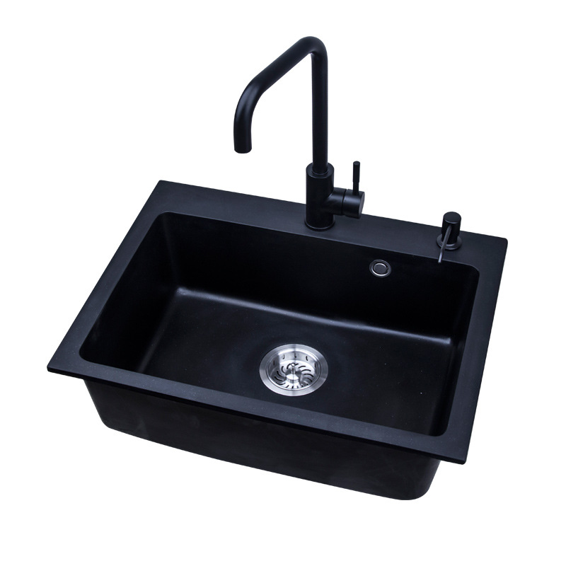 【一件代发货】石英石厨房水槽黑色花岗岩单盆水槽洗菜盆SYS6045