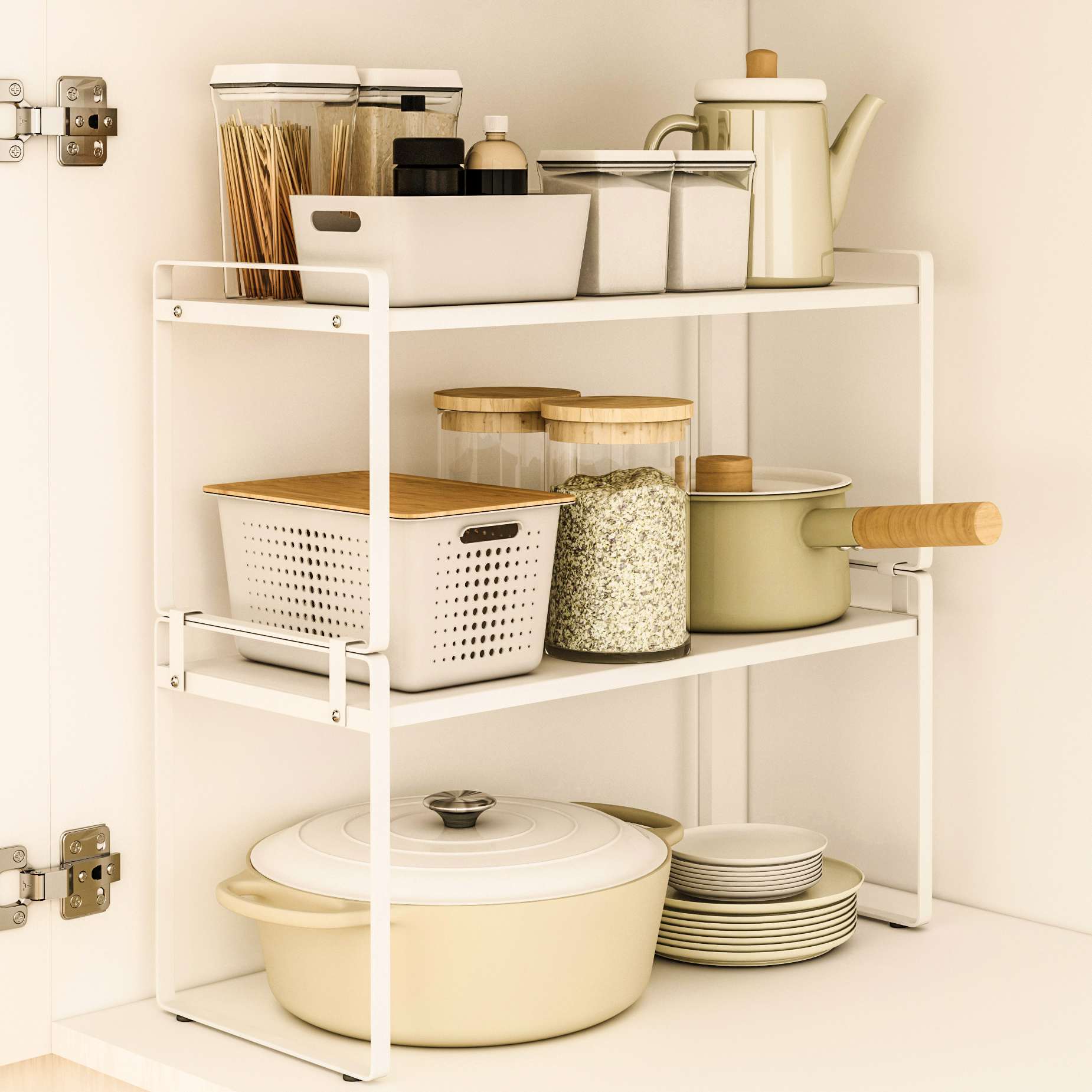 厨房置物架橱柜内柜子隔板白色桌面台面收纳用品伸缩分层储物架
