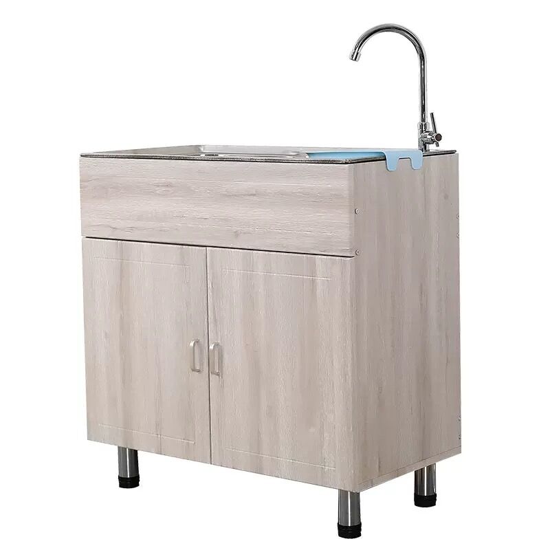 厨房简易一体柜带不锈钢水槽多功能组装洗菜洗碗盆单双水槽带架子