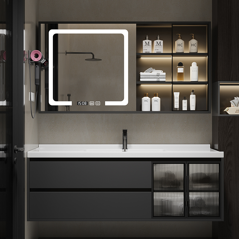新品现代约智能浴室简柜组合实卫洗生间木陶瓷一体盆洗手洗脸漱台