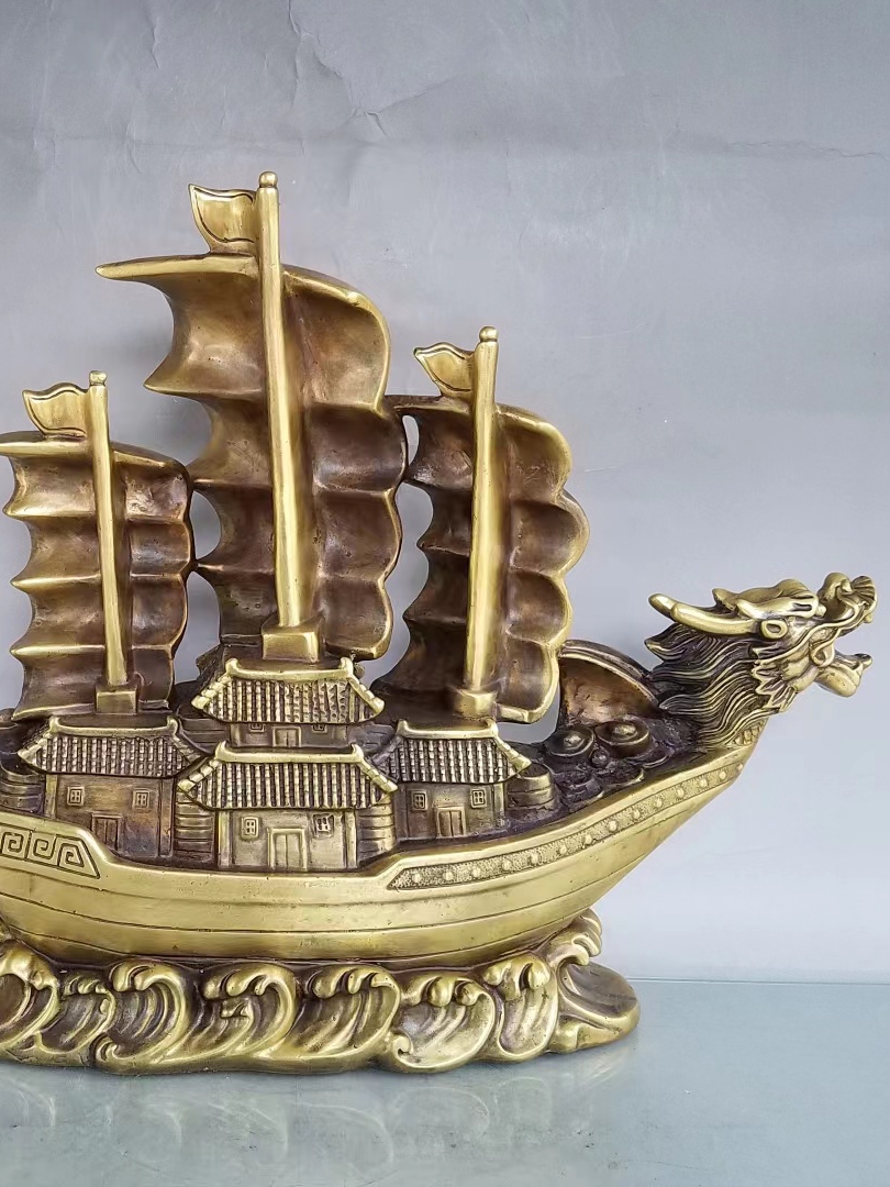 铜帆船摆件纯铜一帆风顺龙船龙头船八仙船办公室送礼品客厅装饰品