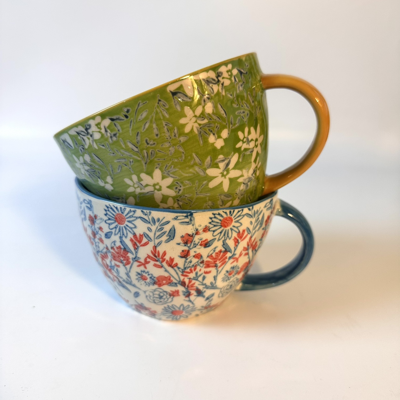 WORLD MARKET外贸陶瓷咖啡杯可爱复古茶杯手绘小花早餐杯子拿铁杯