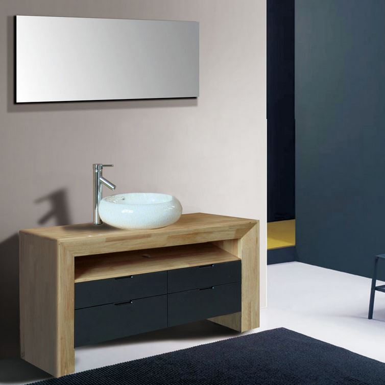 现代简约原木色实木浴室柜组合落地北欧卫浴柜整体洗脸盆柜定制