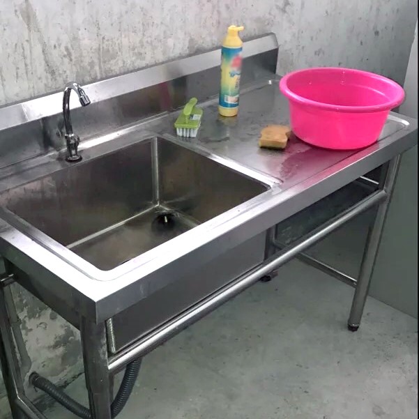 水槽带支架沥水池集成简易单槽落地式一体机阳台商用洗菜盆不锈钢
