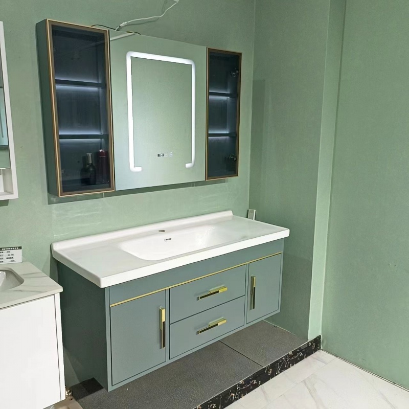 北欧轻奢浅绿色浴室柜卫浴柜简约橡木组合厕所卫生间智能洗脸盆柜