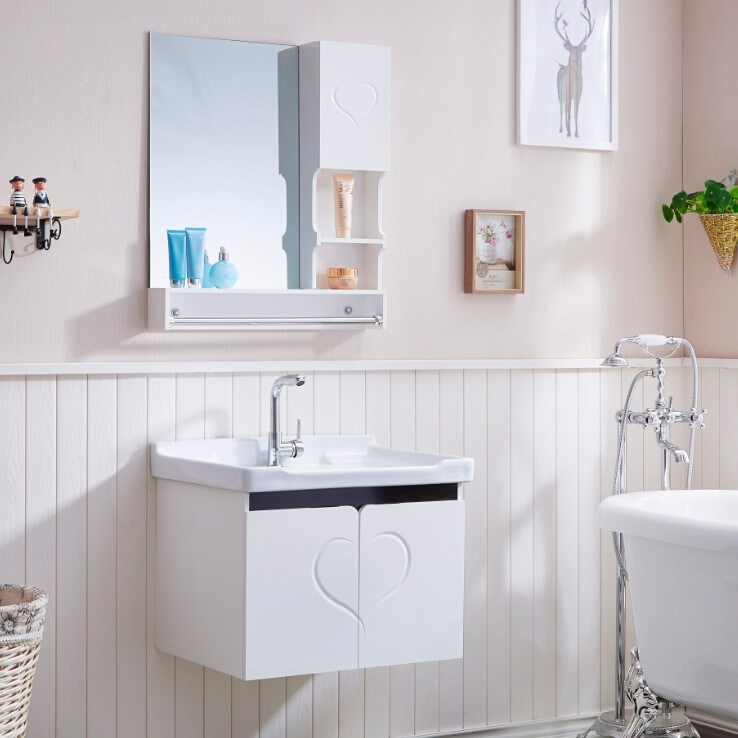 欧式PVC浴室柜组合洗脸盆洗手面盆卫浴柜洗漱台卫生间挂墙吊镜柜