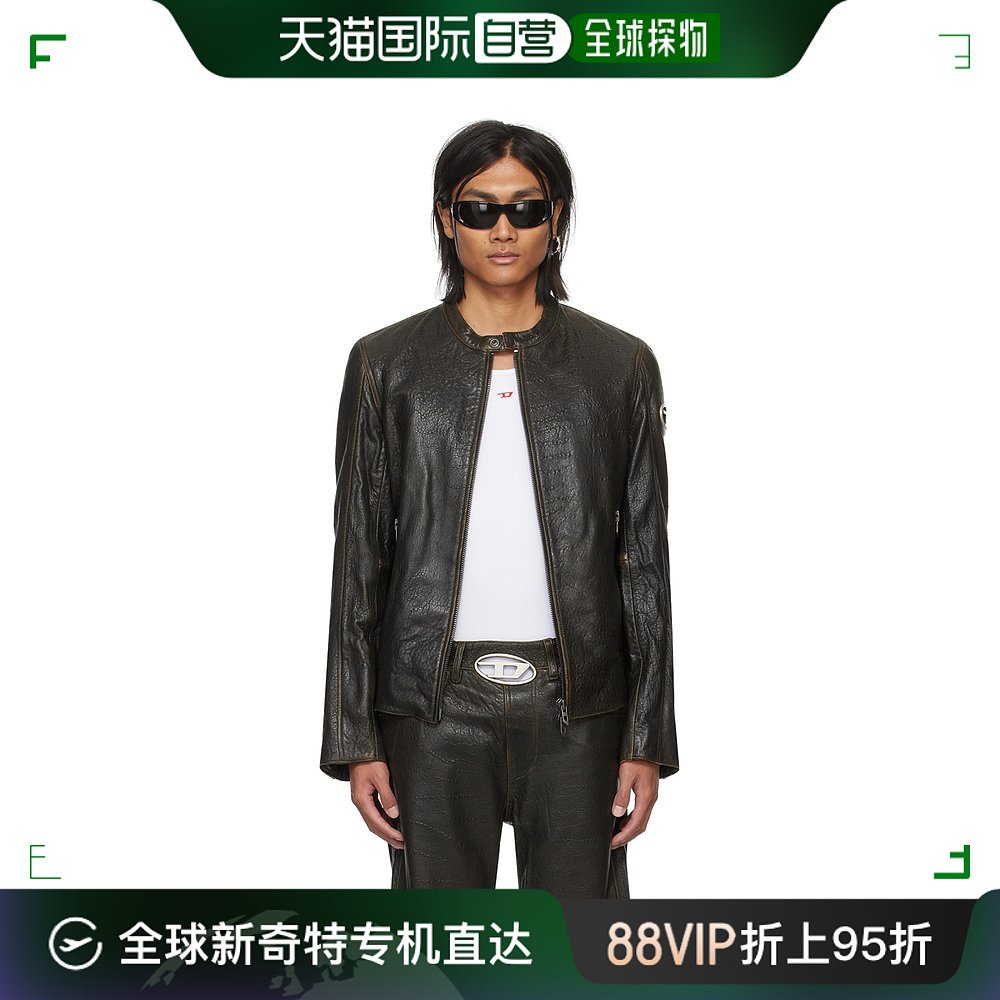 香港直邮潮奢 Diesel 迪赛 男士 棕色 L-Cobbe 皮革夹克 A119610C
