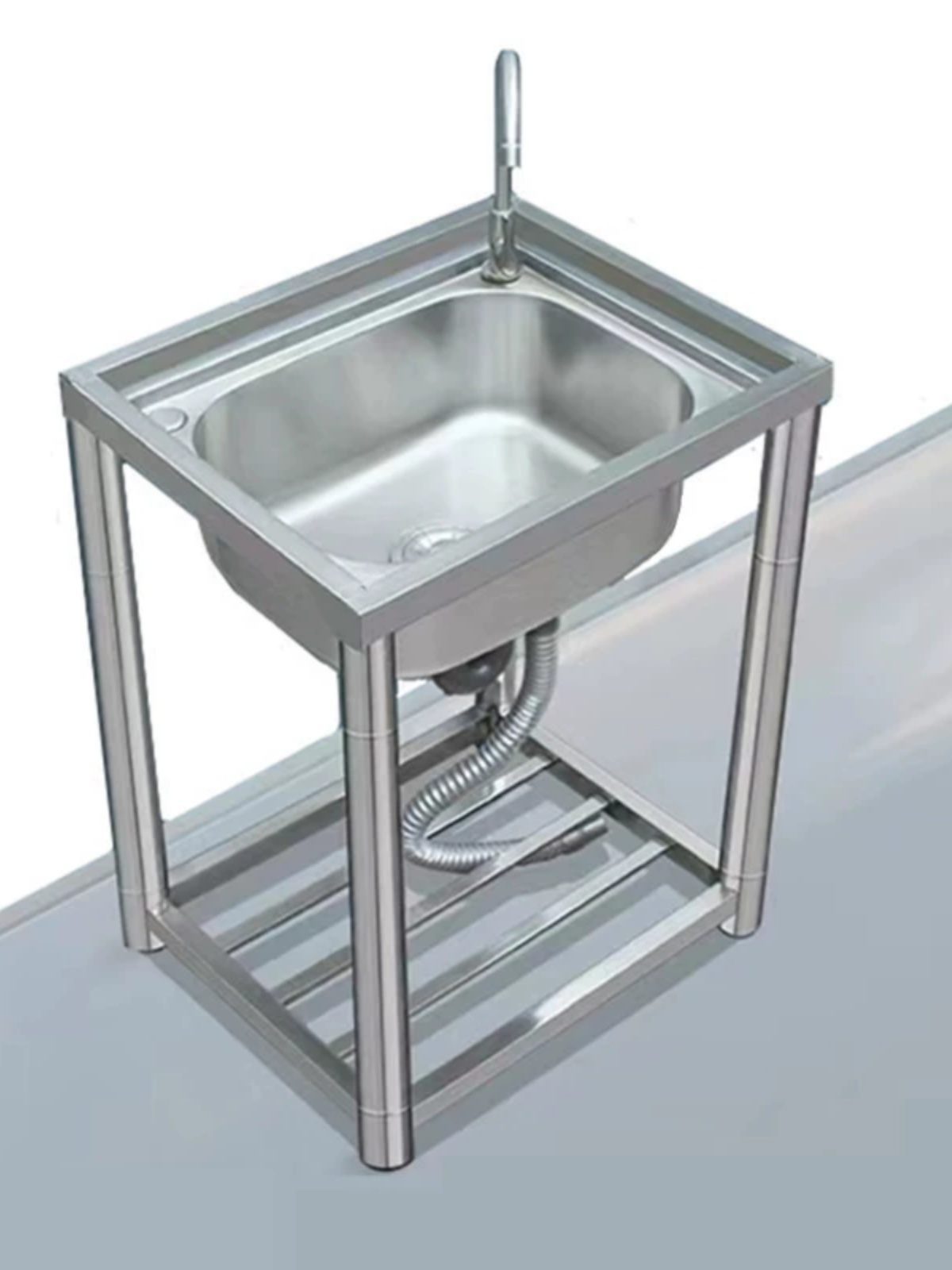 商用家用单盆无磁不锈钢水槽洗菜盆洗手池单槽带层架落地稳固支架