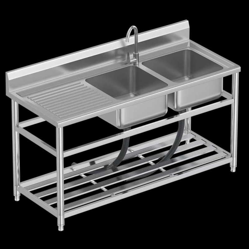 商用不锈钢水槽水池洗菜盆洗碗池大单双槽带平台支架加厚家用水斗