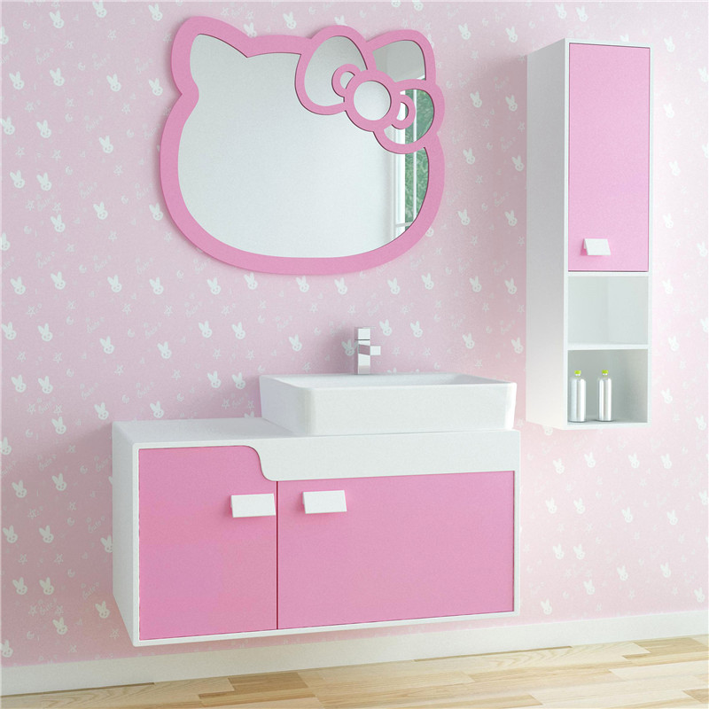 格格屋 粉色小猫咪卡通浴室镜 儿童卫生间浴室柜/卫浴柜/洗手盆柜