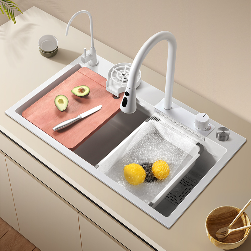 派莱亚厨房洗菜盆飞雨水槽白色大单槽 纳米洗手盆不锈钢洗碗槽
