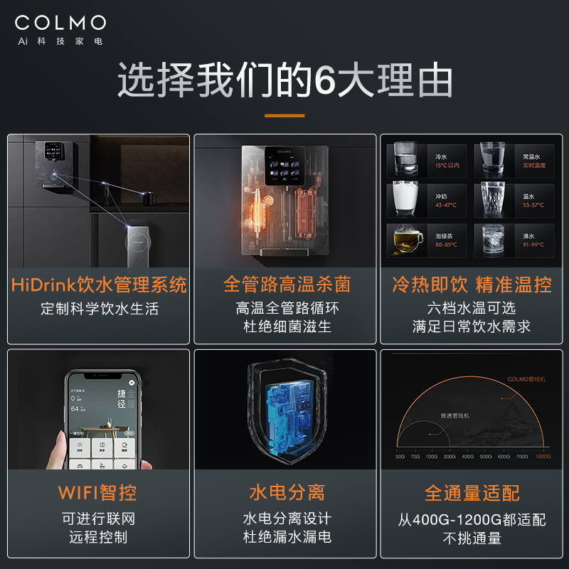 COLMO合墅管线机直饮机家用壁挂式冷热一体触屏饮水机6段温控DA03