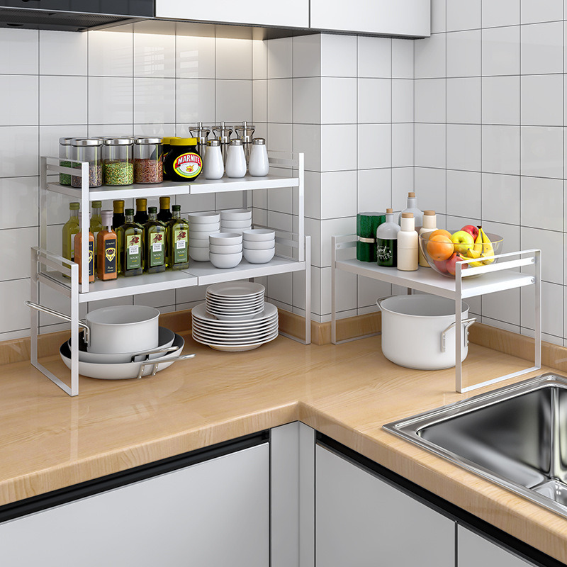 厨房下水槽置物架橱柜隔板伸缩收纳整理架家用台面分层放锅储物架