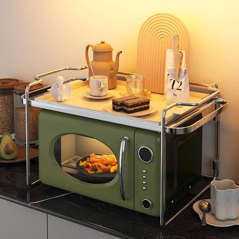 厨房折叠微波炉烤箱一体家用双层架子置物架台面收纳多功能小家电