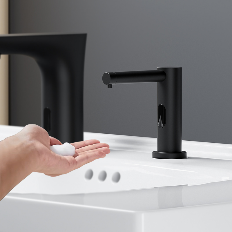 黑色台面水龙头式感应皂液器酒店商场卫生间洗手台全自动洗手液机