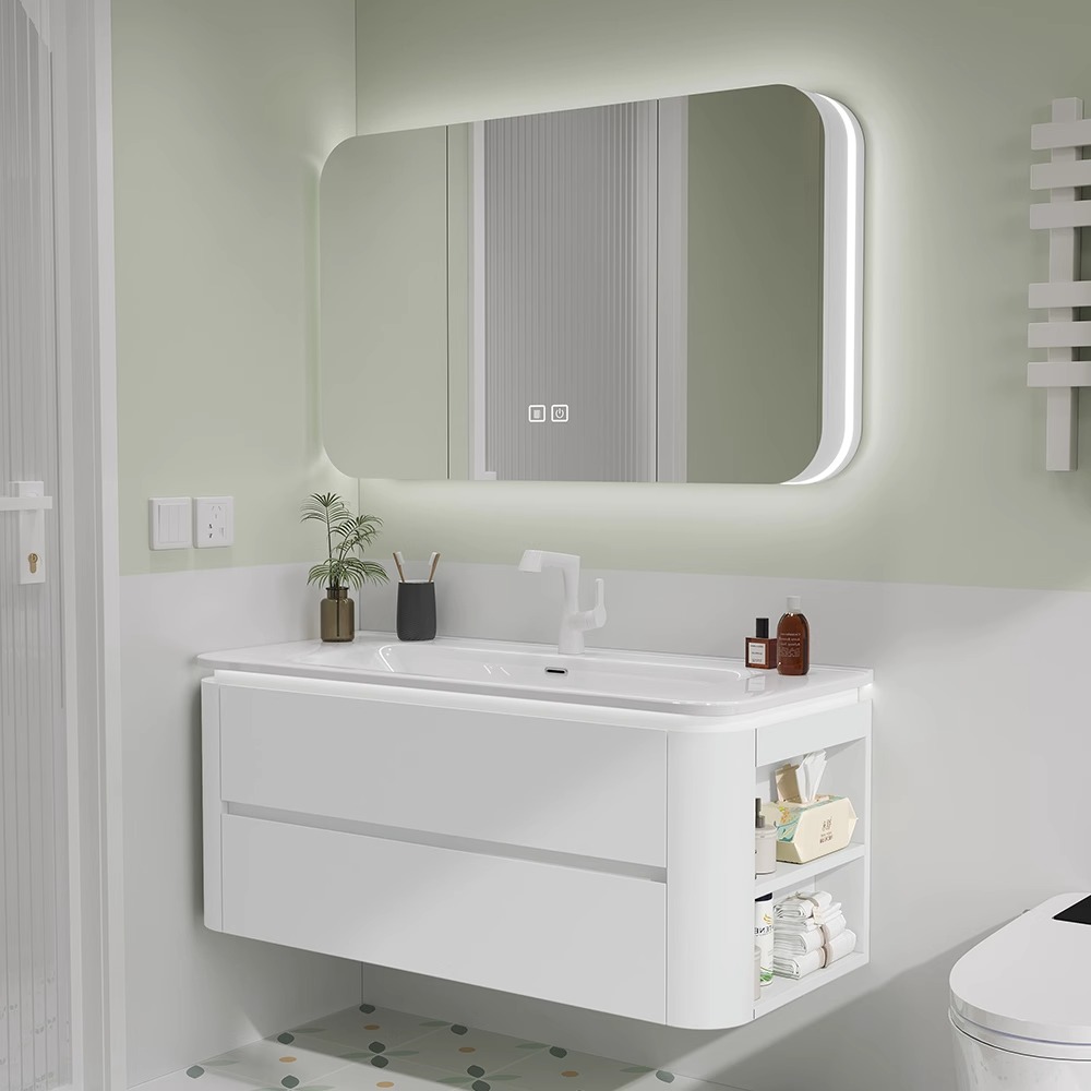 新款奶油风浴室柜陶瓷一体盆卫生间洗手台洗脸盆柜组合肤感洗漱台