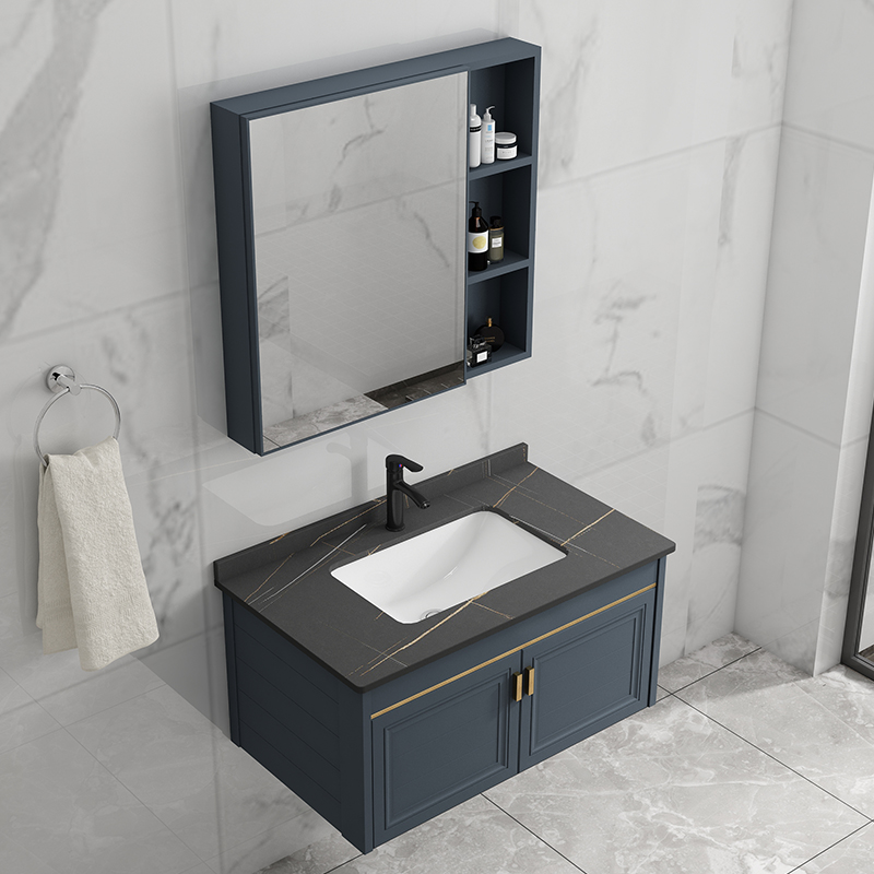 卫生间洗脸洗面池现代简约一体洗漱台岩板洗手盆太空铝浴室柜组合
