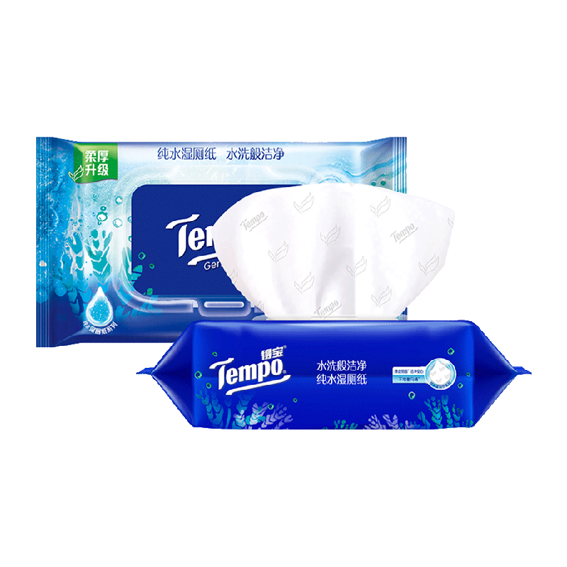 【新品上市】Tempo/得宝湿厕纸纯水洁厕湿纸巾胶盖体验装80片*1包