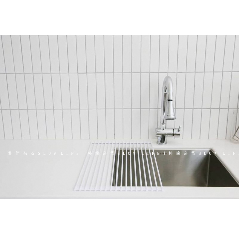日式白色可折叠硅胶沥水架碗碟架洗碗池厨房水槽收纳架碗架 8384