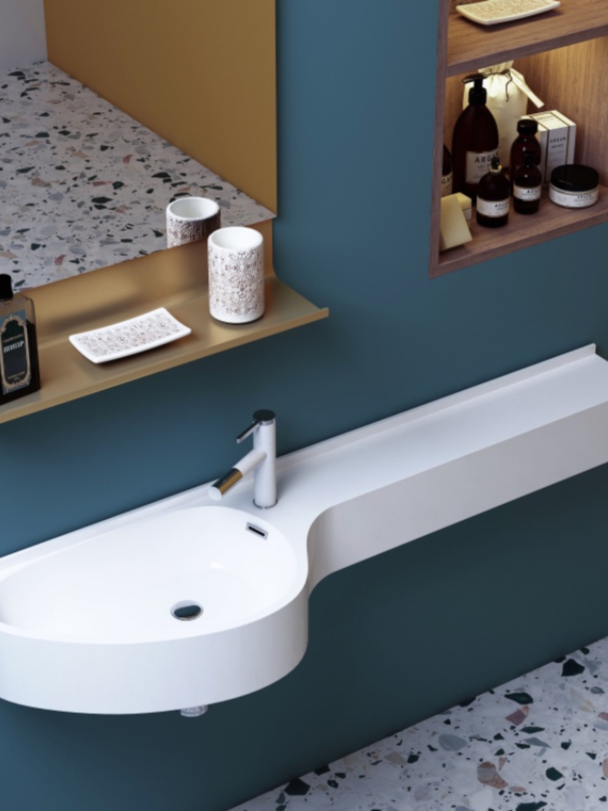 小户型壁挂台盆洗手盆超长超窄简洁浴室家用一体成型人造石洗面盆