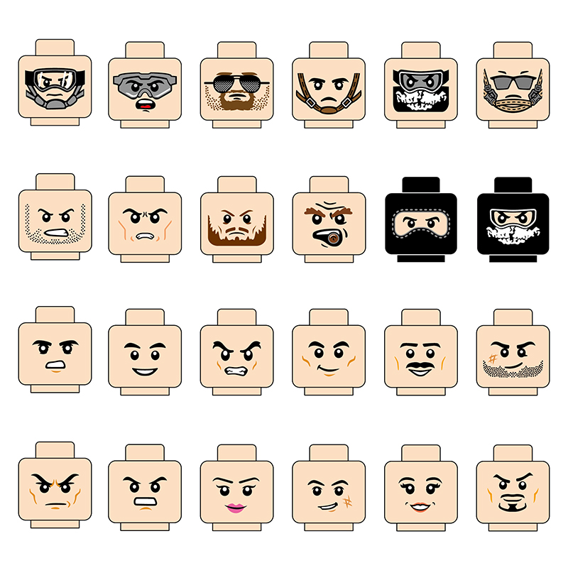 国产小颗粒MOC积木 3626 军事人仔印刷配件 头部 表情 脸部 3个