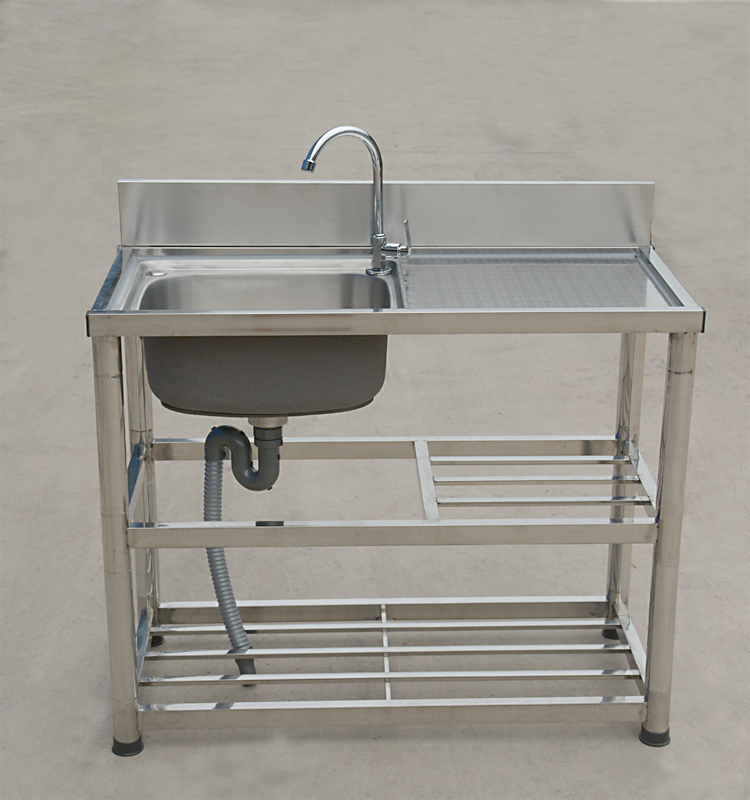 厨房水槽 304不锈钢单槽双槽洗菜盆洗碗池家用水池带支架平台落地