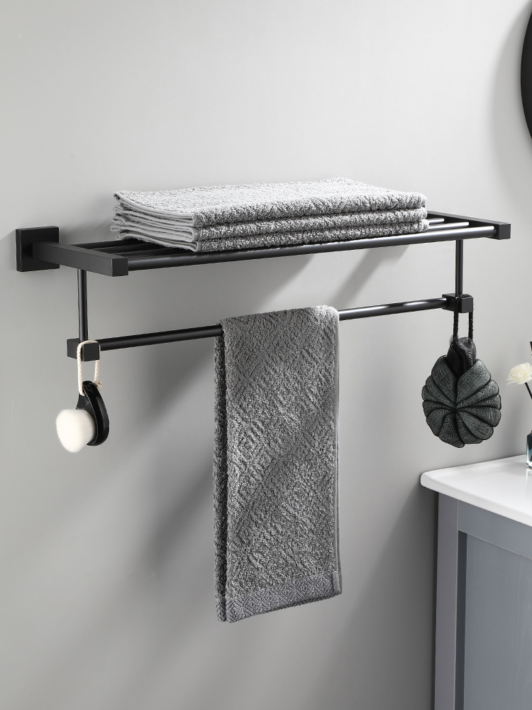 黑色太空铝加长四方浴巾架浴室毛巾架毛巾杆卫生间置物架免打孔