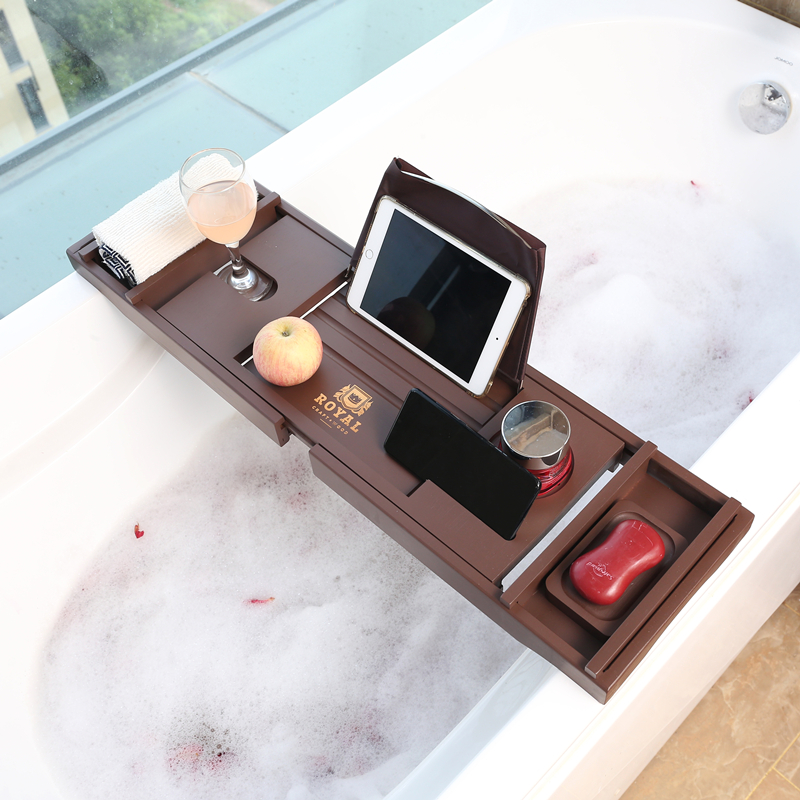 酒店架浴缸置物架架泡澡咖色浴缸木欧式可伸缩竹民宿浴缸置物板