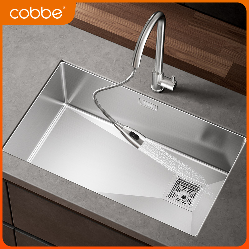 卡贝 304不锈钢水槽单槽厨房洗菜盆加厚洗菜池大水池家用洗碗槽