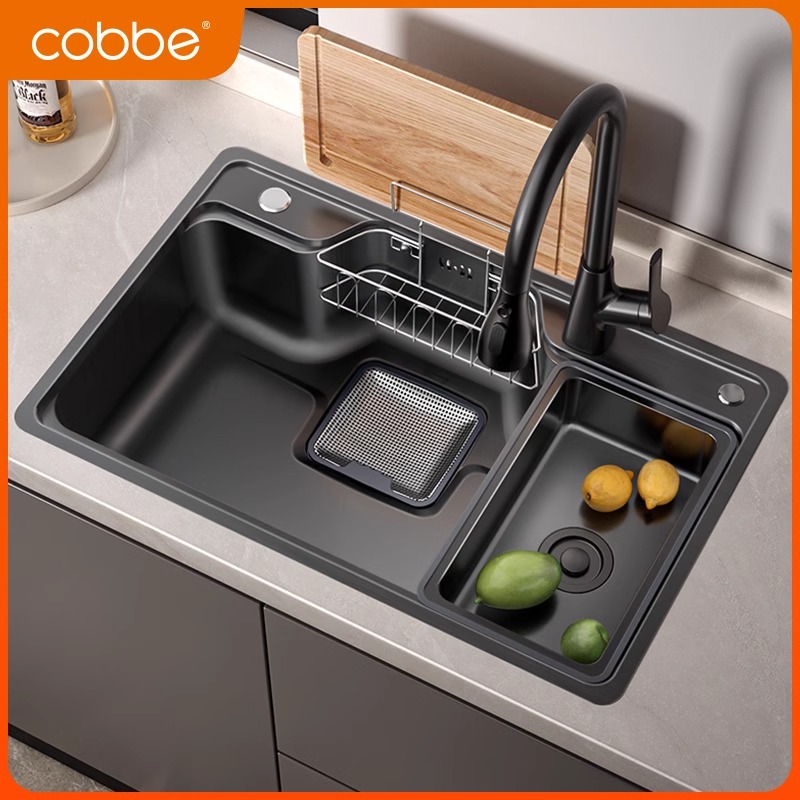 卡贝日式大单槽厨房家用洗菜盆洗菜池不锈钢台下盆纳米水槽