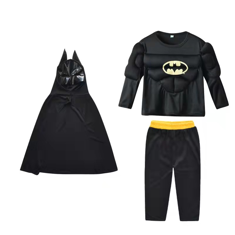 演出服Batman英雄联盟黑色蝙蝠侠肌肉套装长袖男儿童cos万圣节