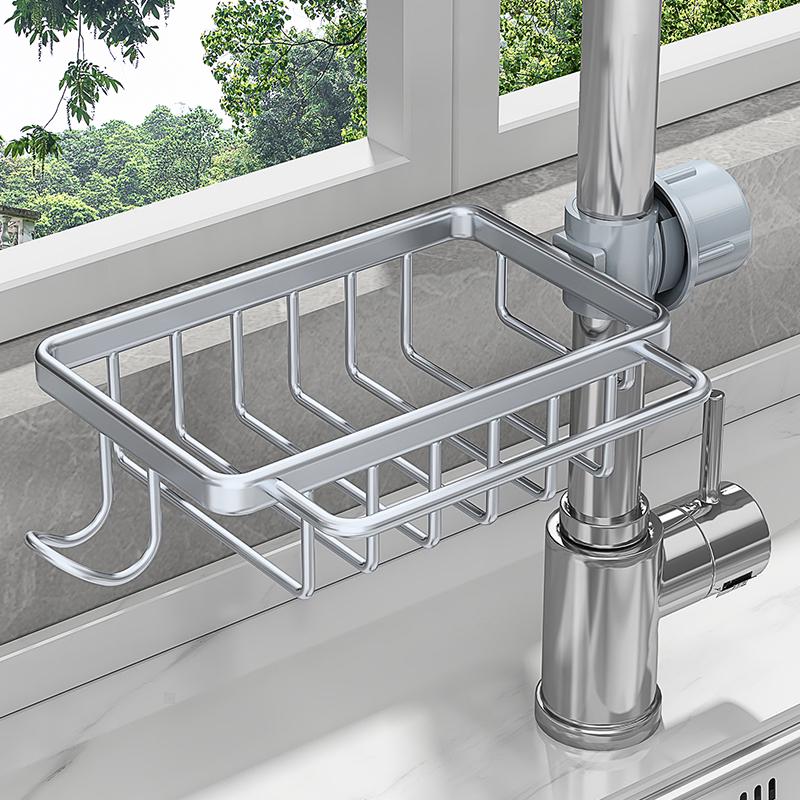 厨房用品太空铝水龙头置物架免打孔水槽抹布洗碗池沥水架收纳神器