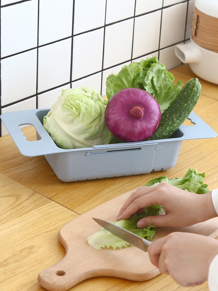 可伸缩洗菜盆淘菜盆沥水篮长方形塑料水果盘家用厨房水槽洗碗收纳